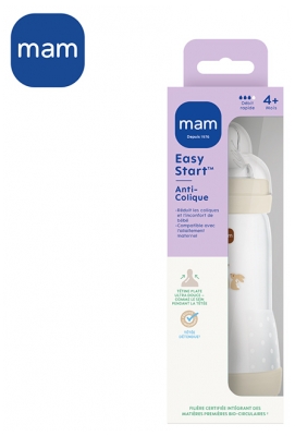 MAM Biberon Easy Start 320 ml 4 Mois et + Débit 3 Rapide - Couleur : Sable