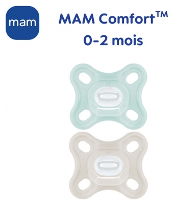 MAM Comfort 2 Sucettes Silicone 0-2 Mois - Couleur : Bleu et Beige