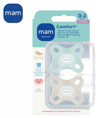 MAM Comfort 2 Silicone Soothers 0 Months and + and Sterilisation Box