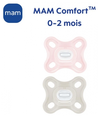 MAM Comfort 2 Sucettes Silicone 0-2 Mois - Couleur : Rose et Beige