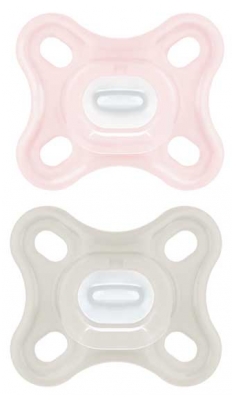 MAM Comfort 2 silikonové dudlíky 0 - 2 měsíce a sterilizační box - Barva: R?žová a béžová