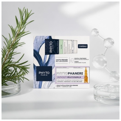 Phyto Phytophanère Reaktiv Anti-hårtabsbehandling 12 x 5 ml + Volume Volumengivende Shampoo 100 ml Gratis
