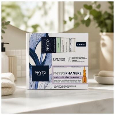 Phyto Phytophanère Traitement Antichute Réactionnelle 12 x 5 ml + Volume Shampoing Volumateur 100 ml lahjaksi
