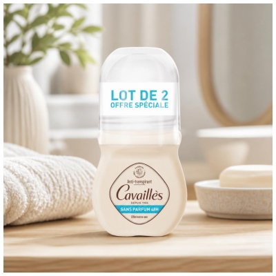 Cavaillès Absorb+ 48H Deodorant Fără Parfum Roll-On Set de 2 x 50 ml