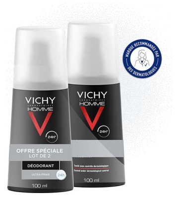 Vichy Homme Déodorant Ultra-Frais 24H Vaporisateur Lot de 2 x 100 ml