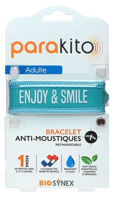 Parakito Bracelet Anti-Moustiques Rechargeable Adulte - Modèle : Good Vibes Bleu