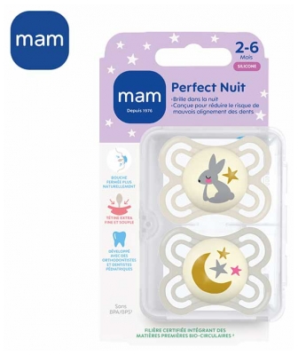 MAM 2 Soothers Perfect Night 2-6 Months - Model: Rabbit and Moon