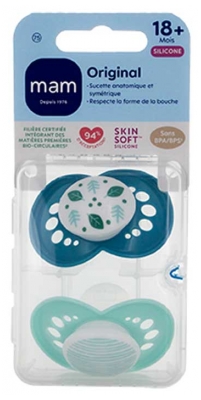 MAM 2 Lollipops Original Classic 18 Mesi e Oltre - Modello: Foglie blu e strisce verdi