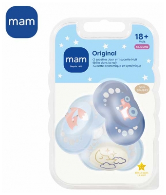 MAM 2 Oorspronkelijke Natuurlijke Dummy's + 1 Oorspronkelijke Nachtdummy 18 Maanden en Ouder - Modellen: Licht- en donkerblauw