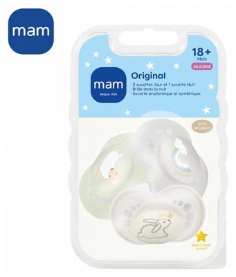 MAM 2 Chupetas Original Nature + 1 Chupeta Original Noite 18 Meses e + - Modelo: Bege/Cinzento/Verde