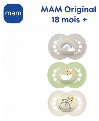 MAM 2 Sucettes Original Nature + 1 Sucette Original Nuit 18 Mois et + - Modèle : Beige/Gris/Vert
