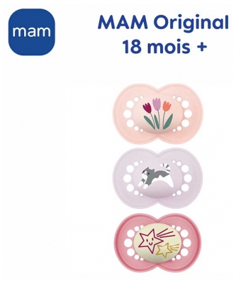 MAM 2 Sucettes Original Nature + 1 Sucette Original Nuit 18 Mois et + - Modèle : Rose/Mauve