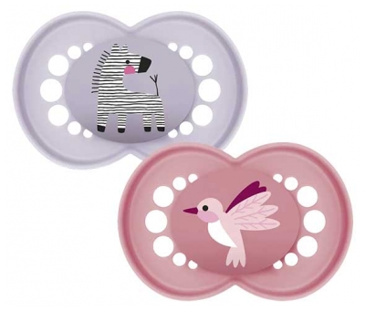 MAM 2 Sucettes Original Animaux 18 Mois et + - Modèle : Zèbre et Oiseau