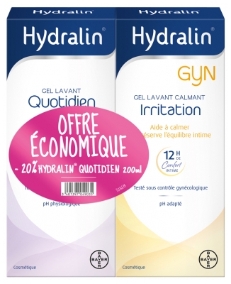 Hydralin Gyn Gel Lavant Calmant Irritation 200 ml + Gel Lavant Quotidien Equilibre Intime 200 ml -20%