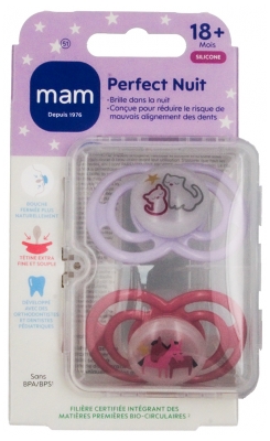 MAM 2 Suzete Perfect Noapte Animale 18 Luni și + - Model: Pisici ?i cai