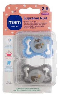 MAM 2 Soothers Supreme Night 2-6 Months - Model: Fox and hedgehog