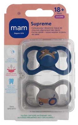MAM 2 Sucettes Supreme 18 Mois et + - Modèle : Renard et Tracteur