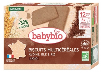Babybio Multicereal Kiks med Kakao 12 måneder+ Økologiske 6 pakker med 2 kiks