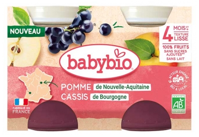 Babybio Apple Blackcurrant 4 Months+ Organic 2 Pots of 130 g