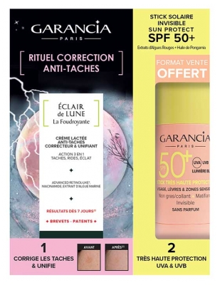 Garancia Eclair de Lune La Foudroyante Crème Anti-Taches 30 ml + Stick Visage, Lèvres et Zones Sensibles SPF50+ 15 g Offert