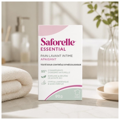 Saforelle Essential nomierinošs intīmās mazgāšanas ziepju gabaliņš 90 g