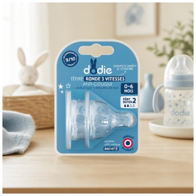 Dodie 2 Round Teats 3 Flows Anti-Colic Medium Flow 0-6 Months