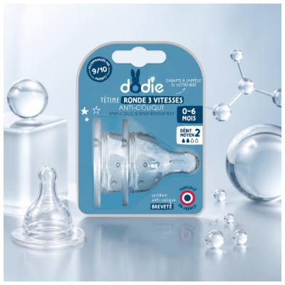 Dodie 2 Round Teats 3 Flows Anti-Colic Medium Flow 0-6 Months