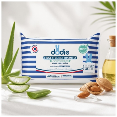 Dodie Șervețele Demachiante Compostabile 60 Șervețele Format Mare