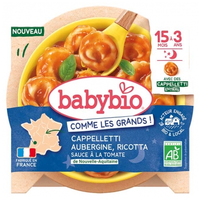 Babybio Cappelletti Aubergine Ricotta Sauce à la Tomate 15 Mois à 3 Ans Bio 190 g