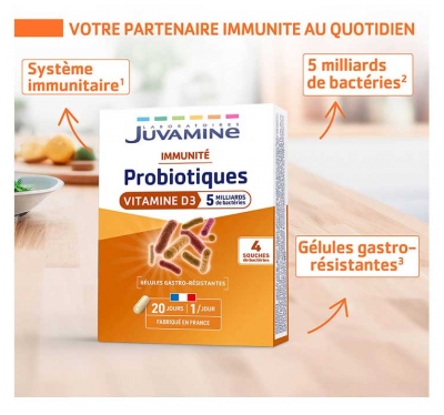 Juvamine Probiotiques Vitamine D3 Immunité 20 Gélules