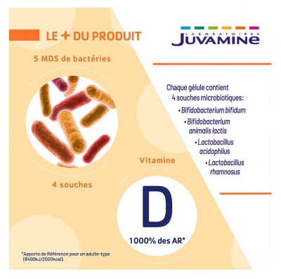 Juvamine Probiotiques Vitamine D3 Immunité 20 Gélules