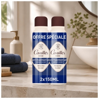 Cavaillès Absorb+ 48H Miesten Antiperspiranttisuihke 2 x 150 ml erä