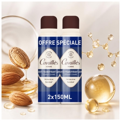 Cavaillès Absorb+ 48H Miesten Antiperspiranttisuihke 2 x 150 ml erä