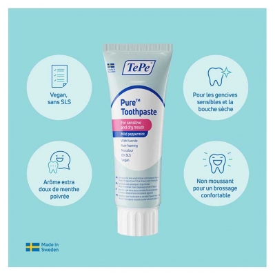 TePe Pure Dentifrice Bouche Sèche et Sensible Menthe Douce 75 ml
