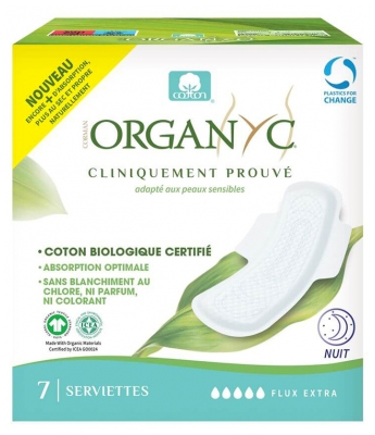 Organyc 7 Serviettes Hygiéniques Nuit Flux Extra Bio