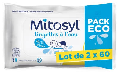 Mitosyl Lingettes à l'Eau Lot de 2 x 60 Lingettes