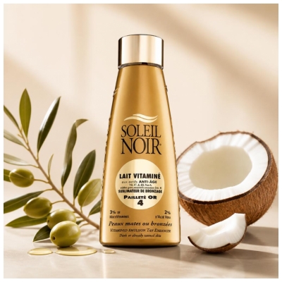 Soleil Noir Lait Vitaminé Sublimateur de Bronzage 4 Paill Or 150 ml