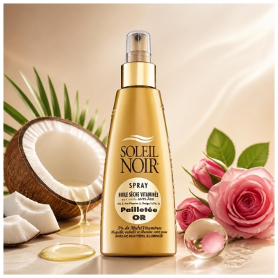 Soleil Noir Tør Sprayolie med Vitaminer og Glimmer i Guld 150 ml