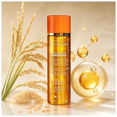 Institut Esthederm Adaptasun Golden Glow Huile Solaire Nacrée Hydra-Protectrice Corps Soleil Fort 125 ml