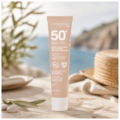 Alphanova Sun spalvotas auksinis apsauginis kremas nuo saulės SPF50+ Bio 40 g