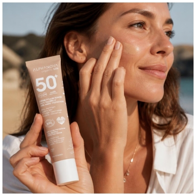 Alphanova Sun spalvotas auksinis apsauginis kremas nuo saulės SPF50+ Bio 40 g