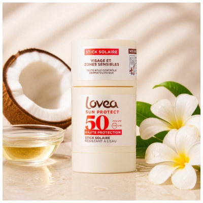 Lovea Sonnenstick für Gesicht & empfindliche Zonen mit Monoï de Tahiti und hohem Schutz SPF50 40 g