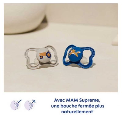 MAM 2 Sucettes Supreme Nuit 18 Mois et + - Couleur : Tigre et Étoiles Bleus