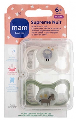 MAM 2 Suzete Supreme Noapte 6 Luni și + - Culoare: Oaie bej ?i cal verde