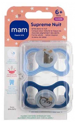 MAM 2 Sucettes Supreme Nuit 6 Mois et +