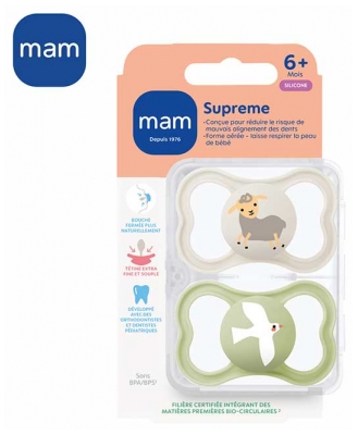 MAM 2 Fopspenen Supreme 6 Maanden en + - Modellen: Schaap en Vogel