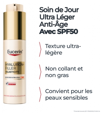 Eucerin Hyaluron-Filler + Elasticity Soin de Jour Ultra-Léger SPF50 50 ml
