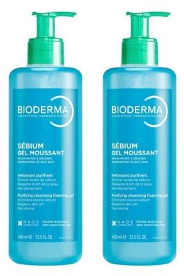 Bioderma Sébium Gel Moussant Nettoyant Purifiant Lot de 2 x 400 ml
