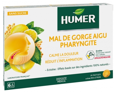Humer Akūtas rīkles sāpes Faringīts Medus Citrons 20 tabletes