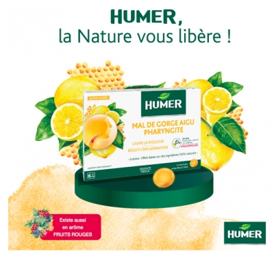 Humer Mal de Gorge Aigu Pharyngite Miel Citron 20 Pastilles